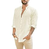 JIOJIO Langarm Leinenhemden für Herren Hemd, Casual Button Down Langarmhemd Shirt Lange Ärmel Freizeithemd Leinenhemd T-Shirt Casual Sommer Herbst Herrenhemden Hemdbluse S