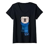 Damen Winter Hund Haustier Hundeliebhaber Englische Bulldogge T-Shirt mit V