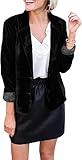 Women's Solid Long Sleeve Velvet Blazer Jacket Suit Open Front Cardigan Coat with Pockets Outerw