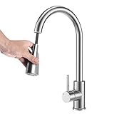 Küchenarmaturen Einhebelmischer Edelstahl 360° drehbar, ausziehbare Küchenarmatur aus Edelstahl Doppelauslauf Wasserhahn für Kalt- und Warmw