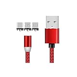 Larsadi 3 in 1 Mehrfach Magnetisches Universal Kabel mit USB C Kabel und Micro USB Kabel (Rot)