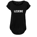 L(i) ebe Design Ladies Fashion Leichter Oversize Shirt Tanktop - Schwarz & Weiß Schnitt Länger mit Motiv XS Schwarz (B36-404-XS-Schwarz)