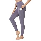 CAPMAP Sportleggins Damen Lang Leggings Damen High Waist Yoga Hose Für Frauen Jogginghose Mit Taschen Sporthose Mit Handytasche Damen(Violett M)