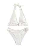 MakeMeChic Damen Graphic Triangle Bikini Set Tie Side Tie Neck 2 Piece Badeanzug Badeanzug Badeanzug - Weiß - Larg