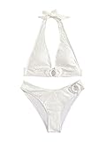 MakeMeChic Damen Graphic Triangle Bikini Set Tie Side Tie Neck 2 Piece Badeanzug Badeanzug Badeanzug - Weiß - Larg