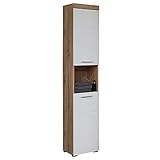 trendteam smart living Badezimmer Hochschrank Schrank Amanda, 37 x 190 x 31cm in Asteiche / Weiß Hochglanz mit offenem Fach und viel S