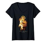 Damen St. Antonius von Padua, katholischer Heiliger T-Shirt mit V