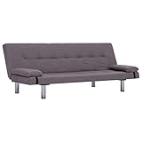 vidaXL Schlafsofa mit 2 Kissen Couch Schlafcouch Gästebett Bettsofa Klappsofa Polstersofa Sofa Schlaffunktion Sofagarnitur Couchgarnitur Taupe Poly