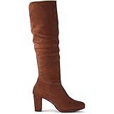 Cox Damen Velours-Stiefel, moderner Klassik-Stiefel mit hübscher Raffung und hohem Block-Absatz, Trend-Boot mit Reißverschluss in Braun Braun Leder/Synthetik-Mix 36