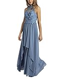 APART Bezauberndes Damen Kleid, Abendkleid, amerikanischer Ausschnitt, Oberteil aus Spitze und Mesh, weiter Chiffonrock, hellblau, 40
