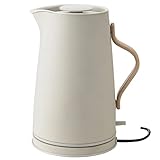 Stelton Wasserkocher Emma - Elektrischer Kocher, Wasserkessel - Kessel im skandinavischen Design - Filter, Trockenkoch-Sicherheitsschalter mit Abschaltung, Buchenholzgriff - 1,2 Liter,