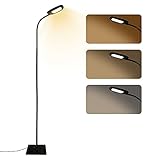 Stehlampe LED Dimmbar - 12W Moderne Touching Control Leselampe für Schlafzimmer wohnzimmer Büro Flexibler Schwanenhals 3 Farbtemperaturen 5 Stufe Helligkeit Schw