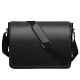 Leathario Herren Messenger Bag Leder Aktentsche Laptoptasche für Laptop 15.6 Zoll Ledertasche Männer Schultertasche für Arbeit Uni Freizeit Schw