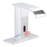 GGStudy Automatischer Sensor berührungsloser Badezimmer-Wasserhahn mit Loch Abdeckplatte Chrom Vanity Armaturen Hände frei Wasserfall Badezimmer Wasserhahn mit Steuerbox und Temp