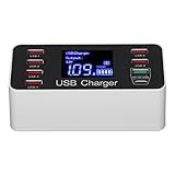 Garsentx Ladegerät, 40W USB Handyladegerät mit 8 Ports, Tragbares USB Handyladegerät, Typ C, Reiseschnellladegerät, Ladestation für Ipad, Smartphones, Ohrhörer(EU)