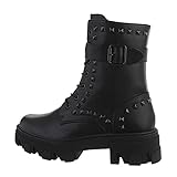 Ital Design Damenschuhe Stiefeletten Plateaustiefeletten, DE1021-, Kunstleder, Schwarz, Gr. 40