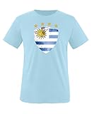 Comedy Shirts - Uruguay Trikot - Wappen: Groß - Wunsch - Kinder T-Shirt - Hellblau/Schwarz Gr. 122-128