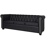 Tidyard Chesterfield Sofa 3-Sitzer Lounge Ledersofa Couch Sofagarnitur Vintage Couch Bürosofa Polstermöbel Stilsofa Couchgarnitur Polstersofa Kunstleder Schw