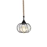 Xungzl Creative Metal Home Pendelleuchte Drahtlaterne mit schwarzem Finish Hängeleuchten Hanfschnur Verstellbarer Kronleuchter Schlafzimmer Nachttischlampe E27 Sock