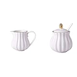 dhcsf Milchkännchen Porzellan-Creamer und Zucker Set mit Deckel Kürbis gerichtete Formkaffee-Servier-Set Milch-Pitcher 220cc / 7,4oz für Kaffee und Tee geeignet Kaffee Milchkännchen (Color : White)