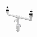 Siphon für Doppelspülbecken mit Anschluss an Spülmaschine oder Waschmaschie Rostfreies Gitter DN 70 Universal DN40/50 Ablaufgarnitur Ablauf Doppelbecken Spü