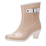 Xmiral Damen Regenstiefel Mit Hohem Absatz Nahtfarbe Mittelrohr Wasserschuhe Gummistiefel Mit Seitlicher Schnalle (Rosa, 37)