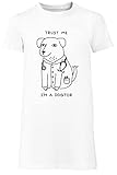 Dogtor I'am Trust Me Damen T-Shirt Kleid Lang Weißer Rundhals Leichtes Lässiges Kurzarm Women's White Crew Neck Casual Short S