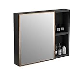 FLAMY Spiegelschrank, Wandmontage, Spiegelschrank, Badezimmerschrank, Wandmontage, Aufbewahrungsschrank mit Einzeltür, Medizinschrank, grau, sandweiß, 40/55/65/75