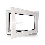 Kellerfenster - Kunststoff - Fenster - innen weiß/außen weiß - BxH: 50 x 50 cm - 500 x 500 mm - DIN Rechts - 2 fach Verglasung - 60