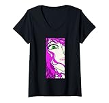 Damen Gebrochenes Anime Mädchen Gesicht Bild Ästhetisch Anime & Comic T-Shirt mit V