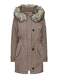 ONLY Damen Warme Winter Jacke | Langer Einfarbiger Parka ONLIRIS | Große Kapuze mit Kunstfell, Farben:Hellbraun, Größe:M