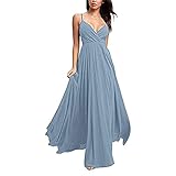 yhfshop Damen Abendkleider Elegant,Verstellbare dünne Träger A-Linien-Chiffon-Party-Abendkleid,Gray Blue,52,Elegant Langes Abendkleid Partyk