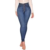 Vectry Jeans Damen Slim Fit Skinny Fit Jeans Jogger Push Up Ankle Straight Leg Mit LöChern Stretch Denim Relaxed Hose Aufnäher Hosen, Hohe Taille Knopf Bleistifthosen Jeanshosen(Blau,L)