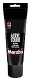 Marabu 12010025073 - Acryl Color schwarz 225 ml, cremige Acrylfarbe auf Wasserbasis, schnell trocknend, lichtecht, wasserfest, zum Auftragen mit Pinsel und Schwamm auf Leinwand, Papier und H