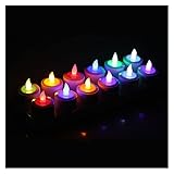 WMUIN LED Kerze Packung mit 12 wiederaufladbaren LED Tee Licht Kerzenlampe Flammenloser Teelicht Farbwechsel Party Hochzeitskirche Home Decor-Multicolor Ferien-Party-Kerzenlicht (Color : Multicolor)
