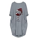 PWKNRD Weihnachtskleid Damen Weihnachts Oberteile Sweatshirt Casual Lockere Party Kleider Sweatkleid Rundhals Basic Longshirt Pullover Rotweinglas Muster Blusenkleider Minikleid Ugly Sw