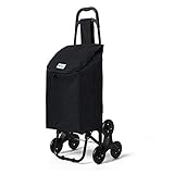 VOUNOT Einkaufstrolley Treppensteiger, Trolly Einkaufswagen Klappbar, Hackenporsche mit 3 Räder, Wasserdichter, 32L, Schw