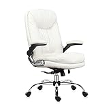 YAMASORO Ergonomischer Chef-Bürostuhl mit hochklappbaren Armen und Rückenlehne, Home-Office-Stuhl, Leder-Bürostuhl mit hoher Rückenlehne für Zuhause und Schlafzimmer (Weiß)