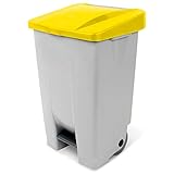 Tretabfalleimer mit Rollen, Inhalt 80 Liter, HxBxT 740x490x420 mm, Korpus grau, Deckel gelb