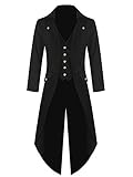Pxmoda Herren Frack Mantel Steampunk Gothic Jacke Vintage Viktorianischen Cosplay Kostüm Smoking Jacke Uniform Mittelalter Kleidung Weste Jacke Waistcoat Waffenrock, 2 - Schwarz, L