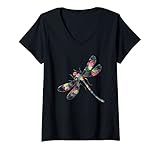 Damen Dragonfly Abstract Color Summer Swarm Nymph Lover Girl Gift T-Shirt mit V