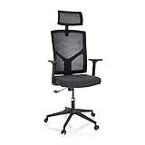 hjh OFFICE 751002 Bürostuhl Breton B Stoff/Netz Schwarz Drehstuhl ergonomisch mit Kopfstütze höhenverstellbar, Netzrück