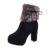 Warme Kurze Stiefel für Damen Wildleder Chunky Heels Plattform Warme Plüsch Winterstiefel Mode Sexy Reißverschluss Stiefeletten (Color : Black, Size : 34 EU)