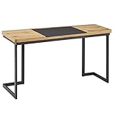 Wohnling Schreibtisch 140x76x55 cm Holz Metall Bürotisch Schwarz Home-Office | Breiter Design Laptoptisch | Moderner Comp