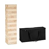 Relaxdays Wackelturm XXL, Holzturm Spiel Garten, mit Tasche, 54 Steine, Riesenwackelturm HBT: 90 x 21 x 21 cm, Natur 10035428