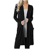 PWKNRD Damen Lang Strickjacke Langarm Sweater Cardigan Casual Strickmantel Elegant Offene Front Strickcardigan Lose Mantel Strickpullover mit Taschen Herbst Winter Hemdjacke Outwear Streetw