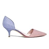 FOWT D'Orsay Slip-On-Pumps mit spitzem Zehenbereich, niedriger Kitten-Heel, geschlossener Zehenbereich, zweifarbig, Wildleder, bequeme Schuhe, Büro, Hochzeit, Party, Rose Pink Lavender, 38.5 EU