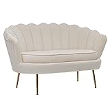 FineBuy Design 2-Sitzer Sofa Samt Weiß 130 x 84 x 75 cm | Kleine Couch für Zwei Personen | Moderne Polstergarnitur Schmal mit goldenen B