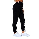 Jogginghose für Teenager-Mädchen, Damen-Jogginghose mit hoher Taille, Sommer, Workout, Baggy, Yogahose, Cinch-Hose, schwarz, Groß