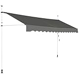COSTWAY Klemmmarkise Sonnenschutz, Balkonmarkise höhenverstellbar 200-300cm, Sonnenmarkise mit Handkurbel ohne Bohren (395cm breit, grau)
